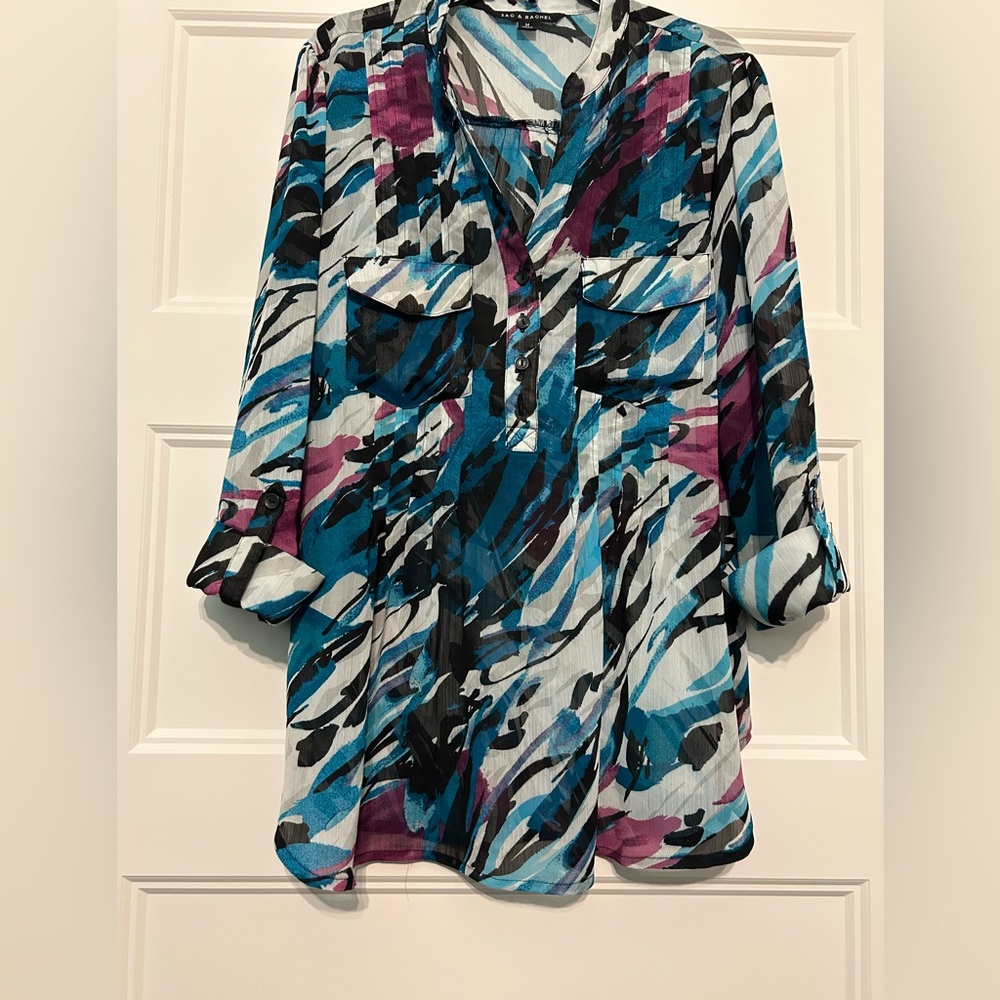 Women’s Size Medium Zac & Rachel Multi Colored Sheer Blouse